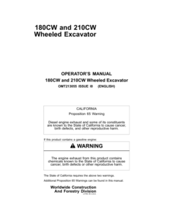 John Deere 180CW, 210CW Excavators Operator's Manuals (OMT213055)