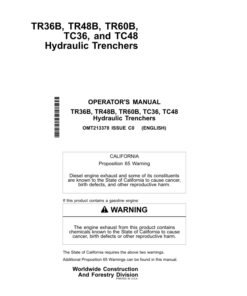 John Deere TR36B, TR48B, TR60B, TC36, TC48 Worksite Pro Attachments Operator's Manuals (OMT213378)