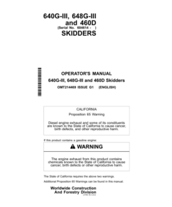 John Deere 640GIII, 648GIII, 460D Skidders Operator's Manuals (OMT214469)