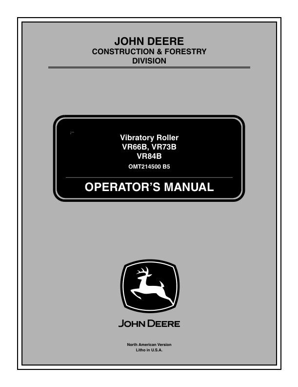 John Deere VR66B, VR73B, VR84B Attachments Operator's Manuals (OMT214500)