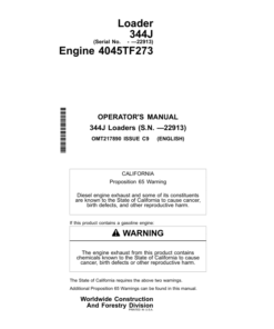 John Deere 344J Loaders Operator's Manuals (OMT217890)
