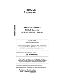 John Deere 350DLC Excavators Operator's Manuals (OMT221098)