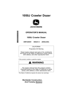 John Deere 1050J Crawler Dozers Operator's Manuals (OMT226581)