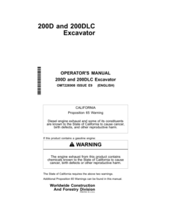 John Deere 200DLC, 200D Excavators Operator's Manuals (OMT226908)