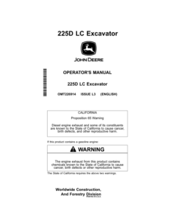 John Deere 225DLC Excavators Operator's Manuals (OMT226914)