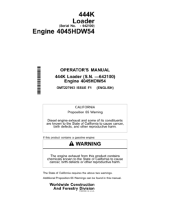 John Deere 444K Loaders Operator's Manuals (OMT227993)