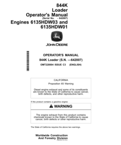 John Deere 844K Loaders Operator's Manuals (OMT228004)
