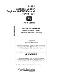 John Deere 315SJ Backhoe Loaders Operator's Manuals (OMT228609)