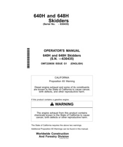 John Deere 640H, 648H Skidders Operator's Manuals (OMT228656)
