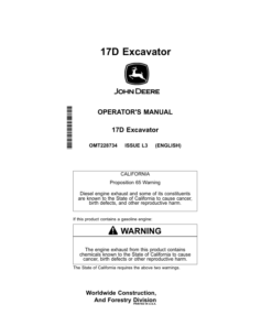 John Deere 17D Excavators Operator's Manuals (OMT228734)