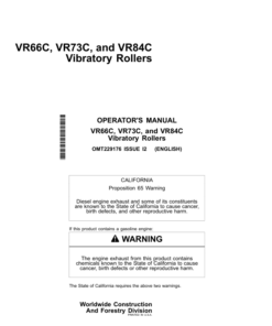John Deere VR66C, VR73C, VR84C Worksite Pro Attachments Operator's Manuals (OMT229176)