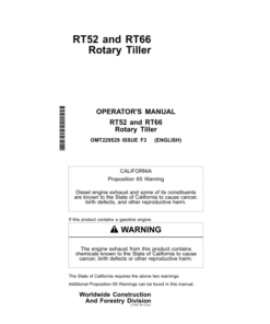 John Deere RT52, RT66 Attachments Operator's Manuals (OMT229529)