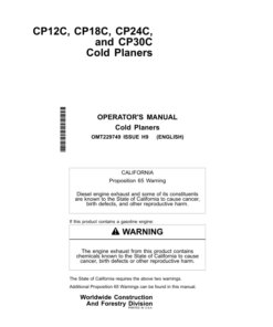 John Deere CP12C, CP18C, CP24C, CP30C Worksite Pro Attachments Operator's Manuals (OMT229749)