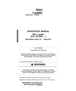 John Deere 544J Loaders Operator's Manuals (OMT229869)