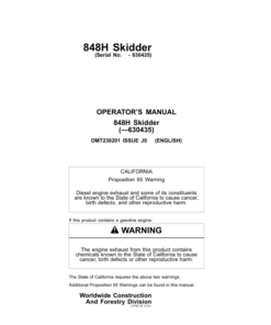 John Deere 848H Skidders Operator's Manuals (OMT230201)