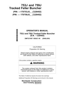 John Deere 753J, 759J Tracked Feller Bunchers Operator's Manuals (OMT231007)