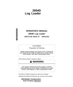 John Deere 2954D Loggers Operator's Manuals (OMT231395)