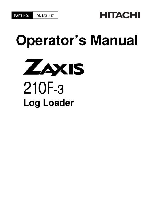 John Deere ZAXIS210F-3 Log Loaders Operator's Manuals (OMT231447)