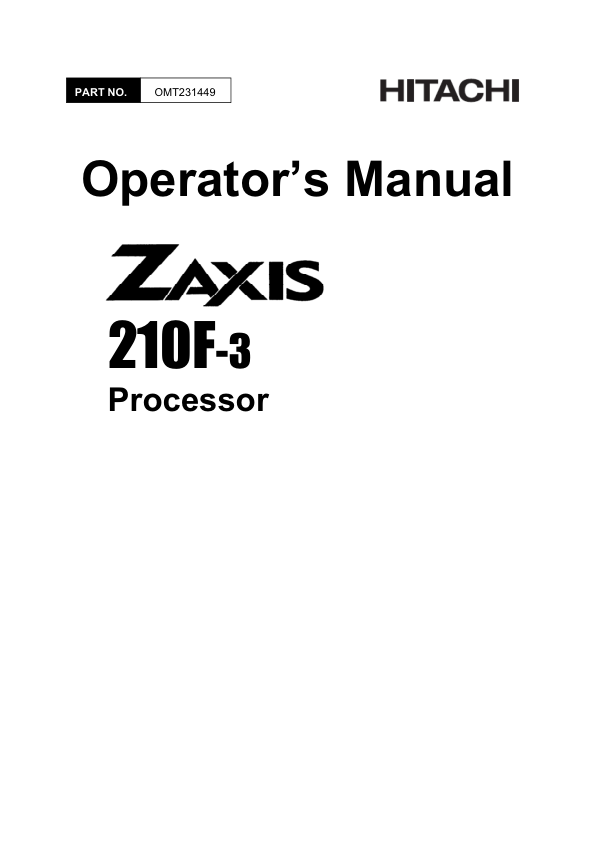 John Deere ZAXIS210F-3 Processors Operator's Manuals (OMT231449)