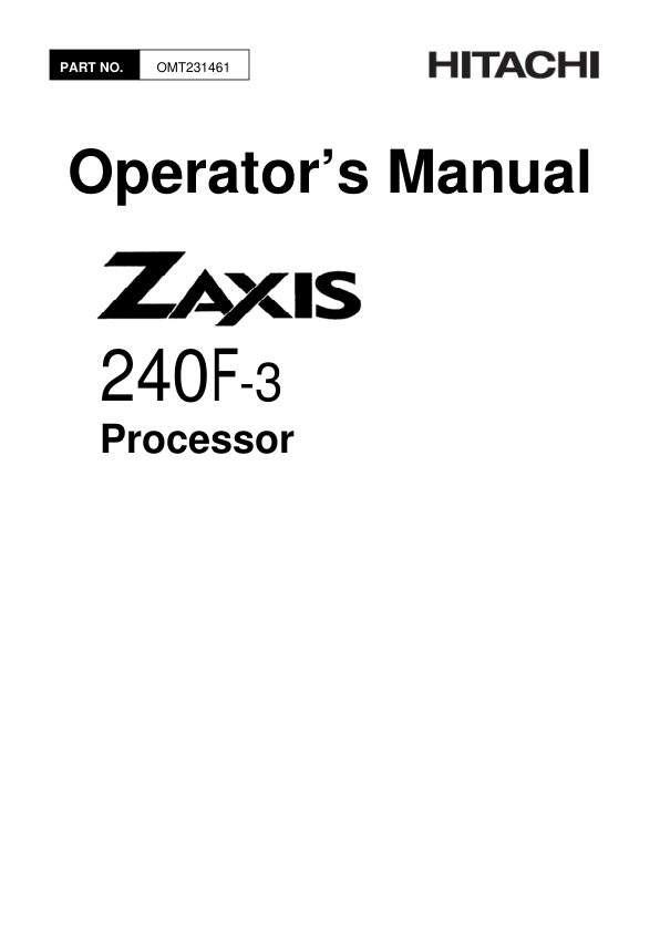 John Deere ZAXIS240F-3 Processors Operator's Manuals (OMT231461)