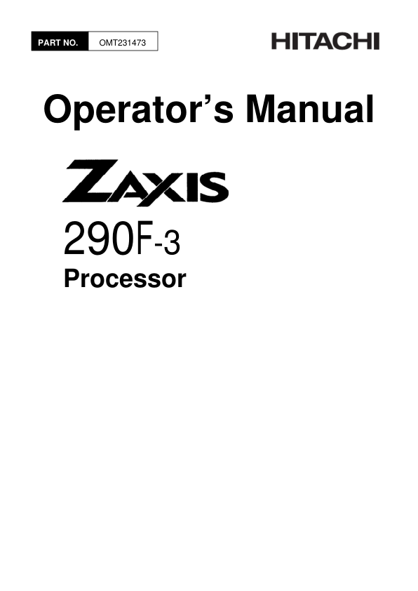 John Deere ZAXIS290F-3 Processors Operator's Manuals (OMT231473)