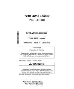 John Deere 724K Loaders Operator's Manuals (OMT231733)