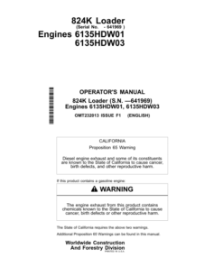 John Deere 824K Loaders Operator's Manuals (OMT232013)