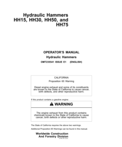 John Deere HH15, HH30, HH50, HH75 Worksite Pro Attachments Operator's Manuals (OMT235541)
