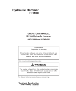 John Deere HH100 Hydraulic Hammers Operator's Manuals (OMT237886)