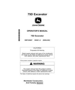 John Deere 75D Excavators Operator's Manuals (OMT239667)
