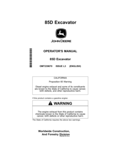 John Deere 85D Excavators Operator's Manuals (OMT239670)