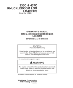 John Deere 335C, 437C Knuckleboom Loader Operator's Manuals (OMT240300)