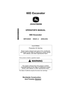 John Deere 60D Excavators Operator's Manuals (OMT244925)