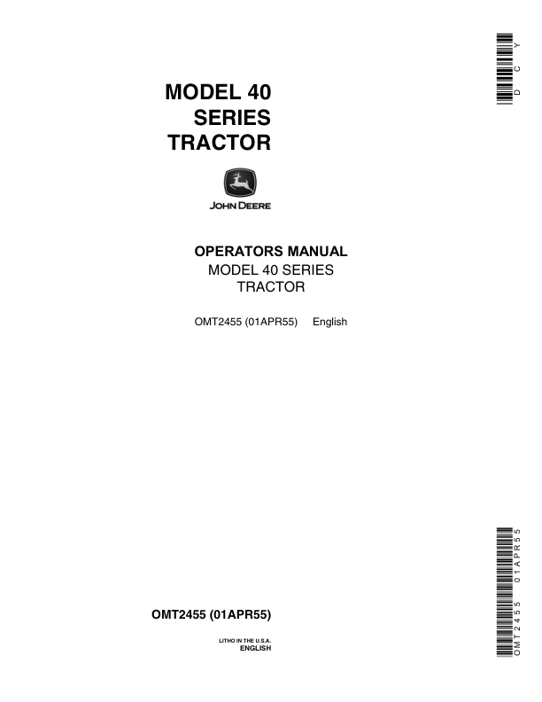 John Deere Model 40 Series Tractor Operator's Manual (OMT2455)