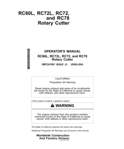 John Deere RC60L, RC72L, RC72, RC78 Rotary Cutters Operator's Manuals (OMT247697)