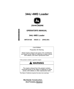 John Deere 344J Loaders Operator's Manuals (OMT251428)