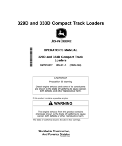 John Deere 329D, 333D Skid Steers Operator's Manuals (OMT253017)