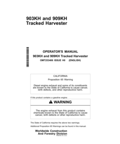 John Deere 903KH, 909KH Tracked Harvesters Operator's Manuals (OMT253406)