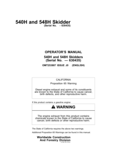 John Deere 540H, 548H Skidders Operator's Manuals (OMT253887)