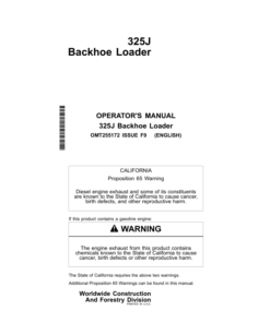 John Deere 325J Backhoe Loaders Operator's Manuals (OMT255172)