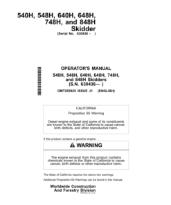 John Deere 540H, 548H, 640H, 648H, 748H, 848H Skidders Operator's Manuals (OMT255825)