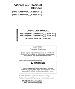 John Deere 540GIII, 548GIII Skidders Operator's Manuals (OMT255826)