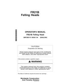 John Deere FR21B Felling Heads Operator's Manuals (OMT260115)