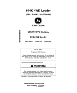 John Deere 644K Loaders Operator's Manuals (OMT260553)