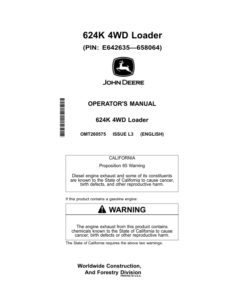 John Deere 624K Loaders Operator's Manuals (OMT260575)