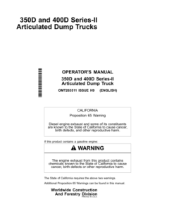 John Deere 350D SERIES II, 400D SERIES II Articulated Dump Trucks Operator's Manuals (OMT263511)