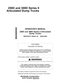 John Deere 250D, 300D Articulated Dump Trucks Operator's Manuals (OMT263512)