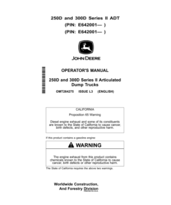 John Deere 250D SERIES II, 300D SERIES II Articulated Dump Trucks Operator's Manuals (OMT264275)