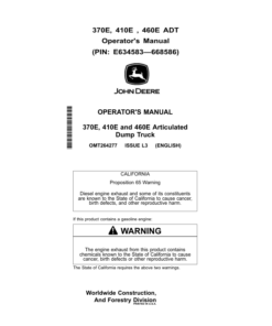 John Deere 370E, 410E, 460E Articulated Dump Trucks Operator's Manuals (OMT264277)