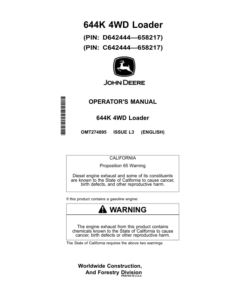 John Deere 644K Loaders Operator's Manuals (OMT274895)